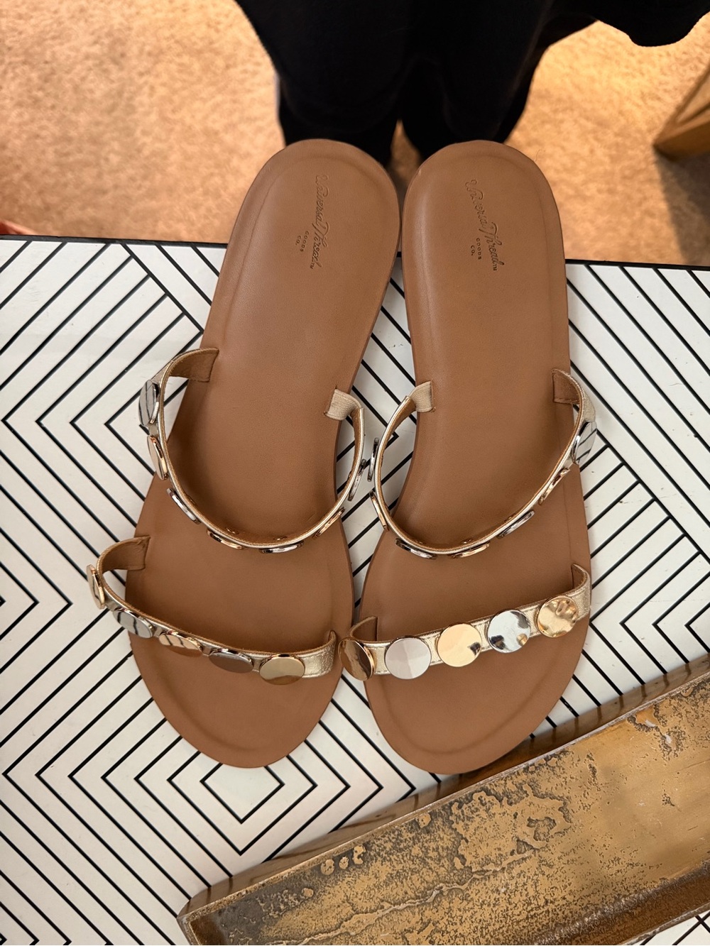 Target Tan Slide Sandals with Mixed Metallic Discs